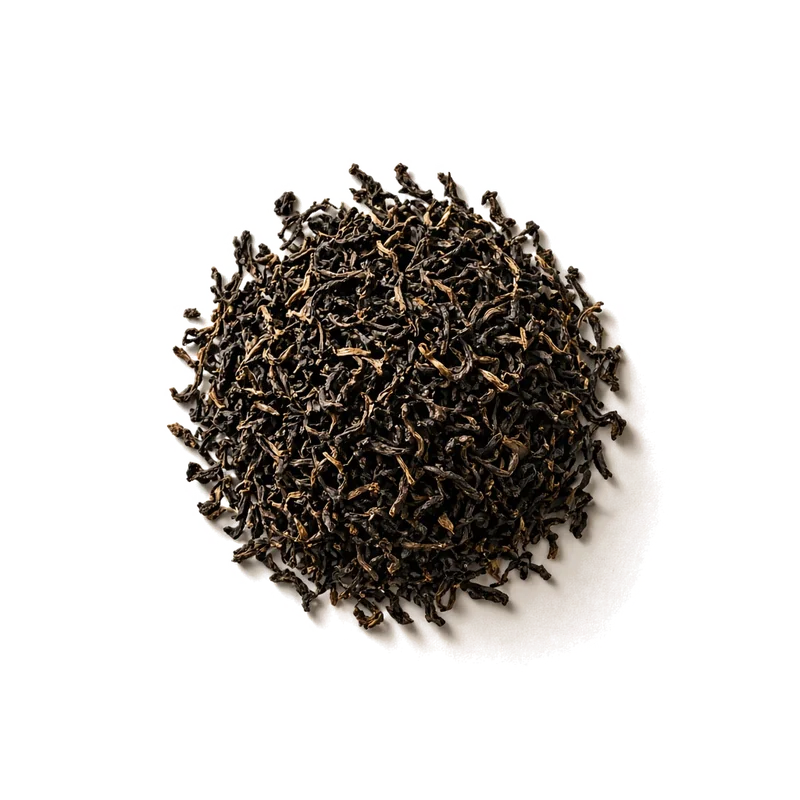 Dry leaf of Cornish Tea, top-down