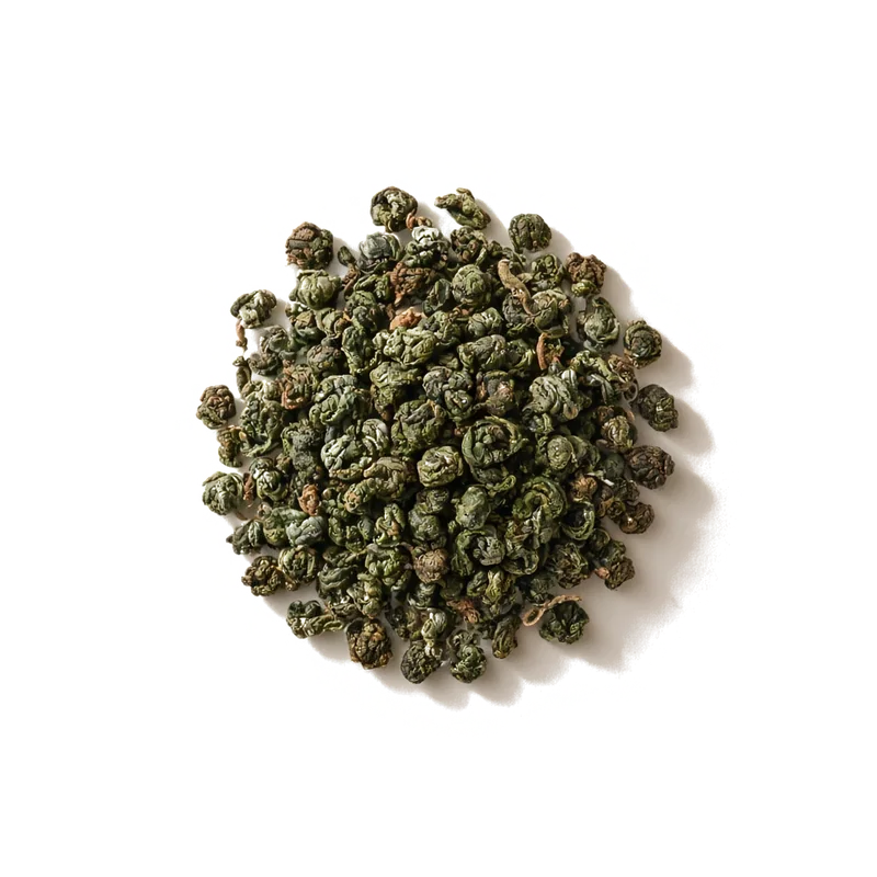 Dry leaf of Dong Ding Oolong, top-down