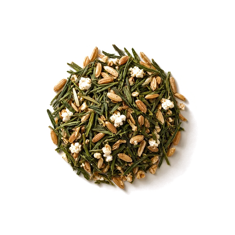 Dry leaf of Genmaicha, top-down