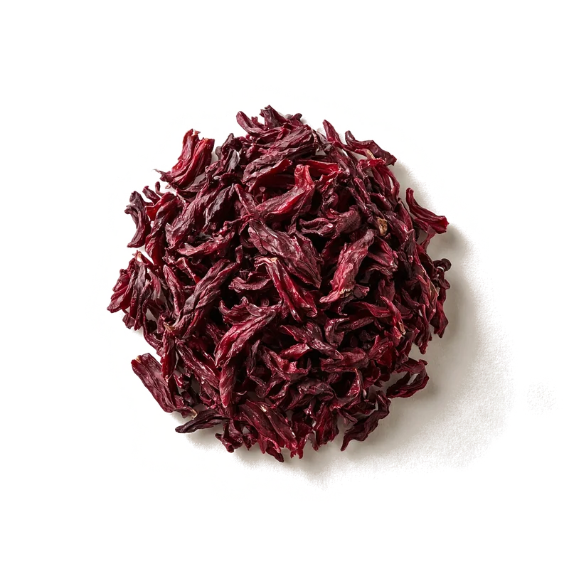 Dried hibiscus calyces, top-down