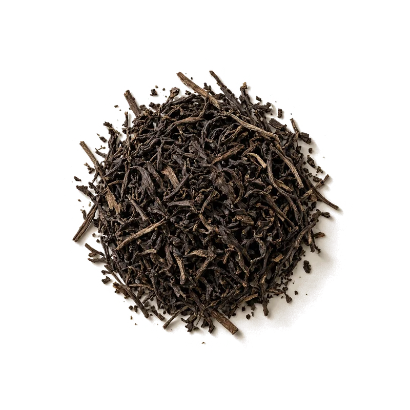 Dry leaf of Anhua Dark Tea, top-down