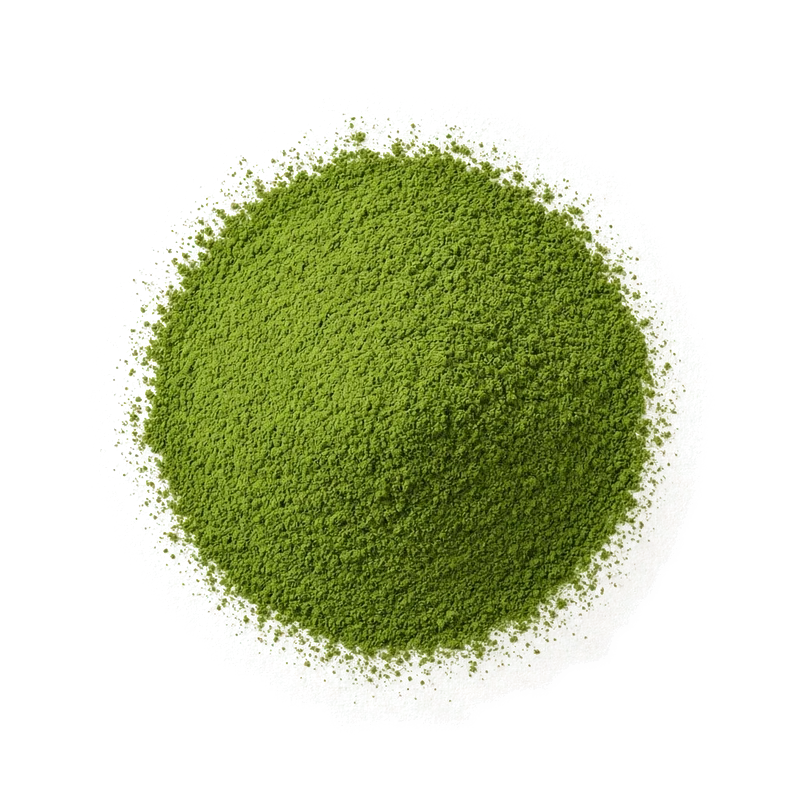 Dry leaf of Uji Matcha, top-down