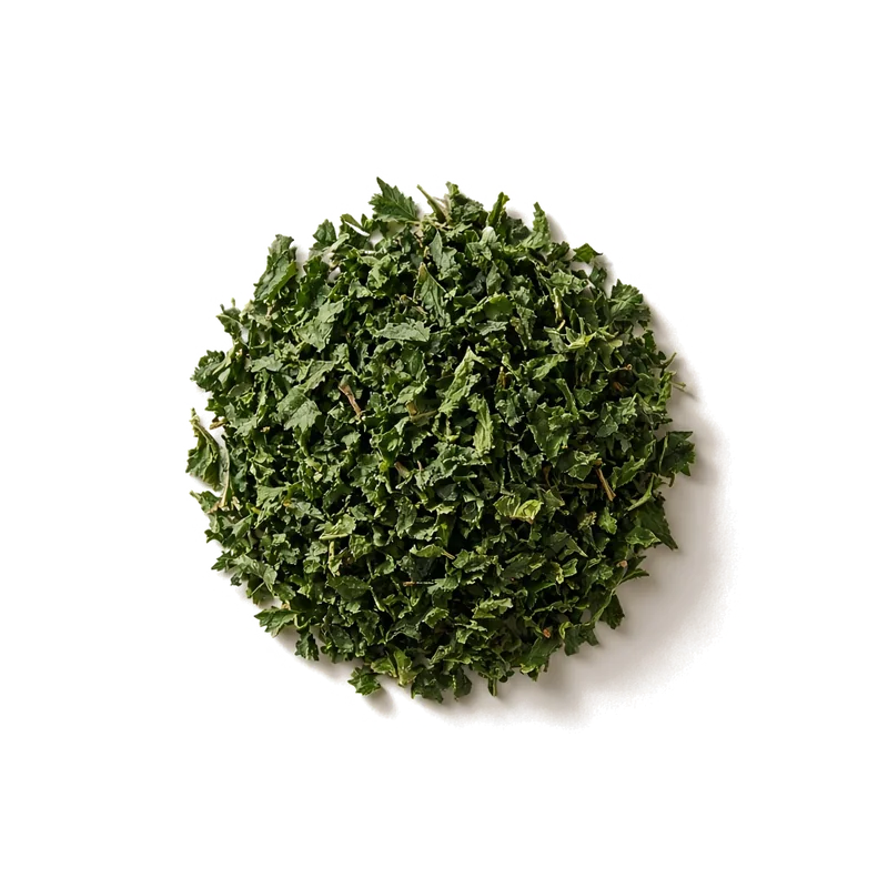 Dried nettle leaves, top-down