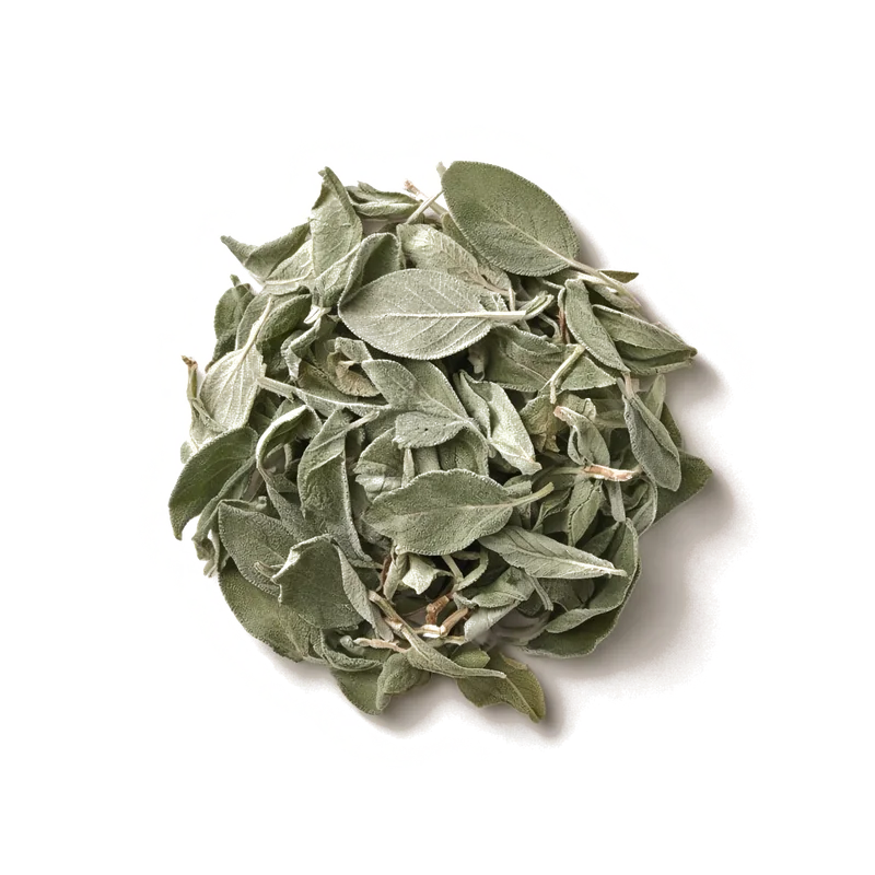 Dried sage leaves, top-down