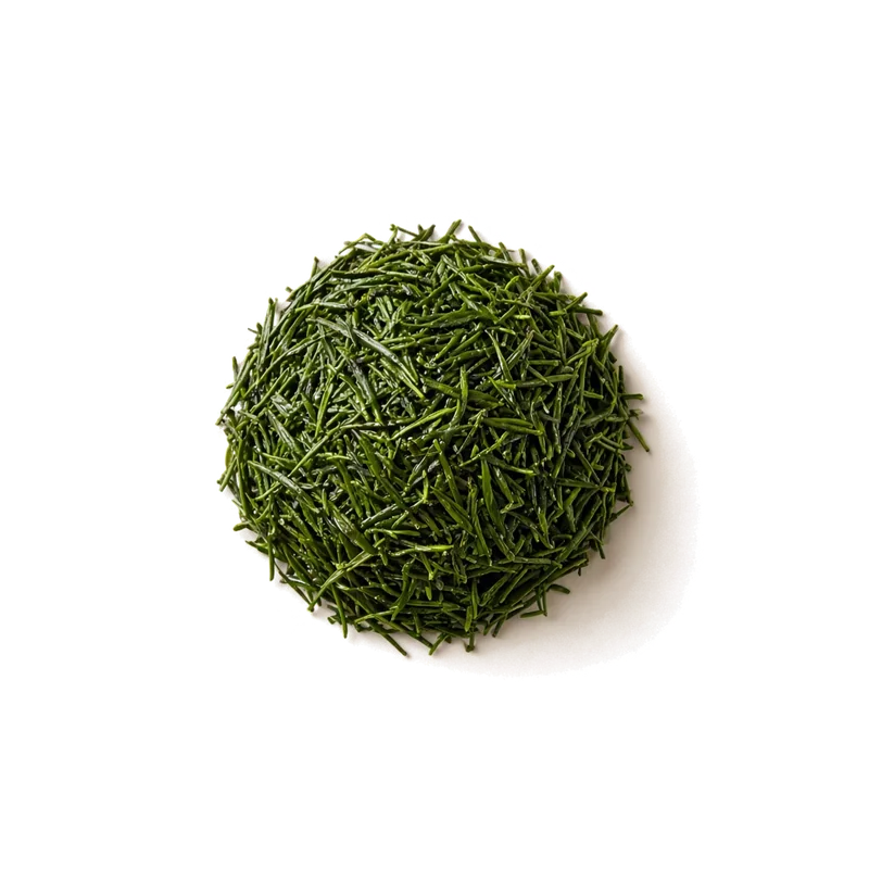 Dry leaf of Sencha, top-down