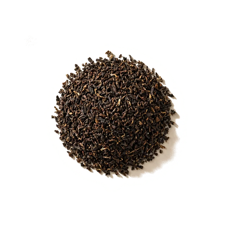 Dry leaf of Shou (Ripe) Pu'er, top-down