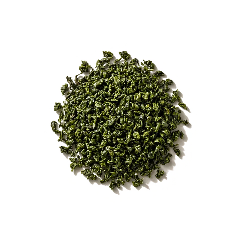 Dry leaf of Tamaryokucha (Guricha), top-down